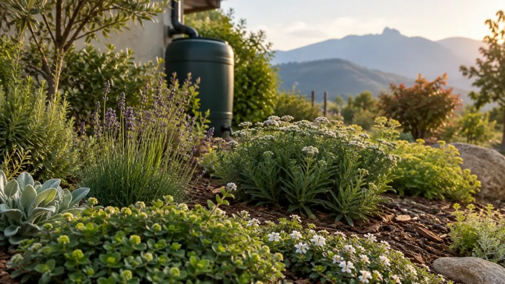 Massif paillé et plantes couvre-sol limitant l’entretien d’un jardin en Isère